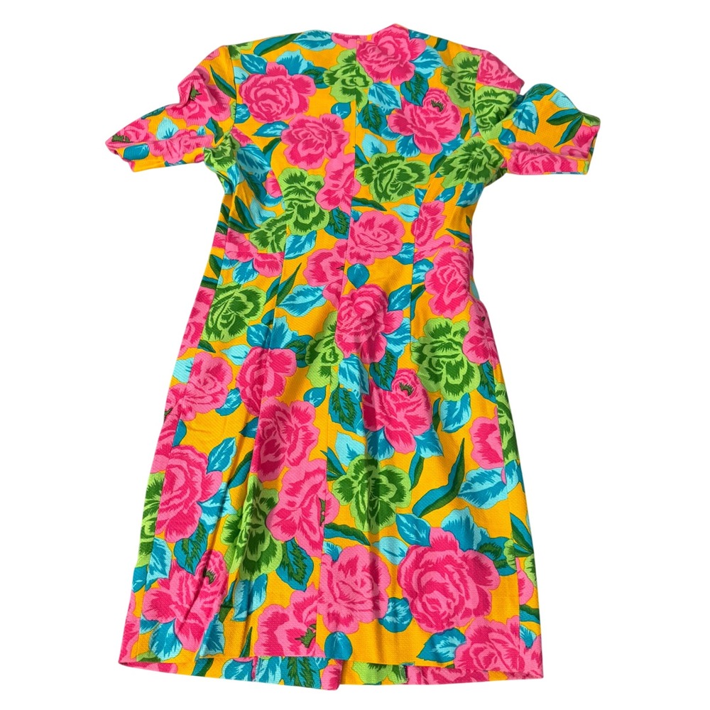 Vintage 80's Cara Brussels Hawaiian Floral Retro Midi Dress Size 38 (L) - Picture 3 of 6